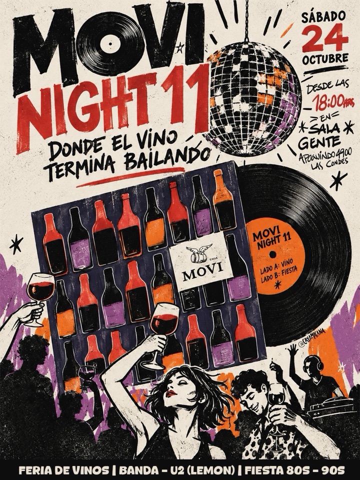 Afiche MOVI Night 11: sábado 24 de octubre, desde las 18:00, Sala Gente, Las Condes